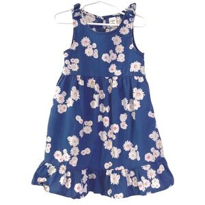 OshKosh Girls Blue Daisy Floral Bow Shoulder Ruffle Dress -size 5T